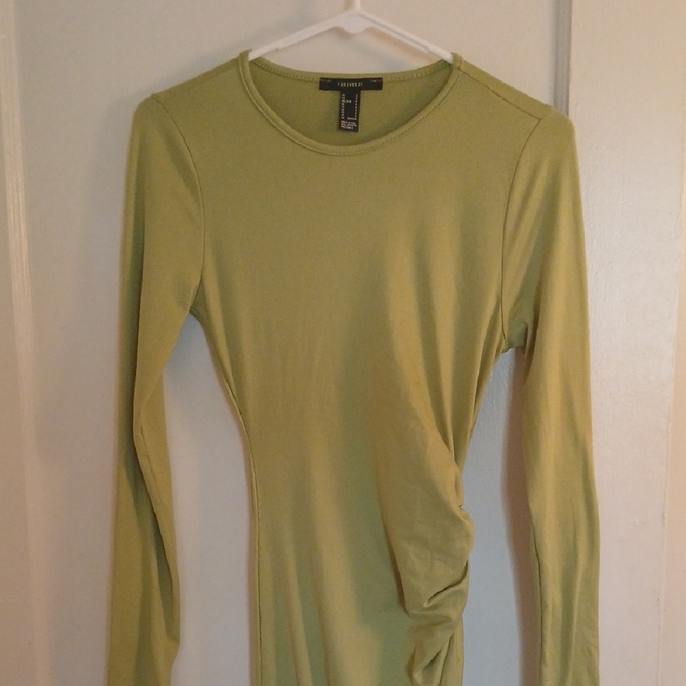Forever 21 Light Green Ruched Long Sleeve Dress - Picture 3 of 8